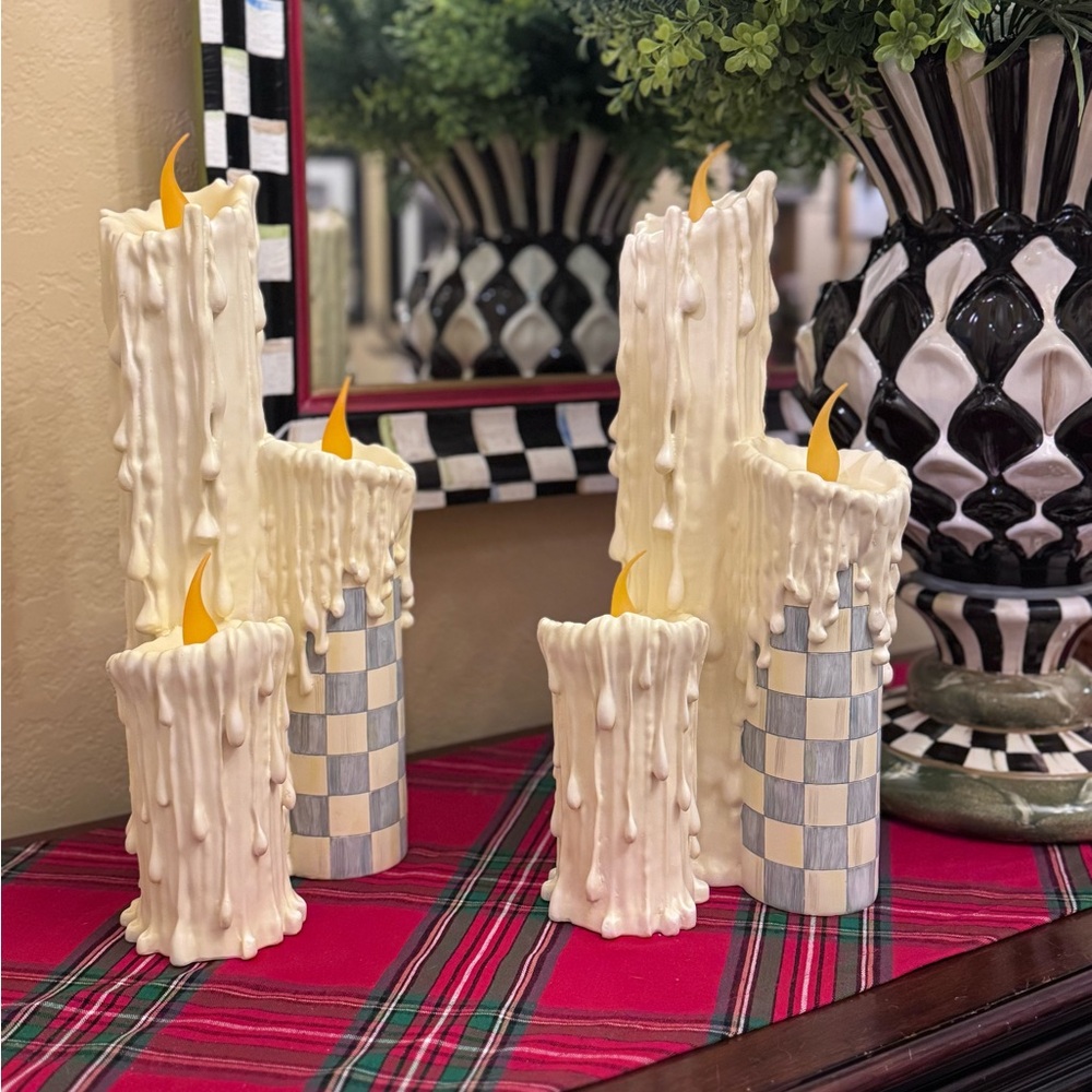 Mackenzie Childs Sterling Check multiple candle